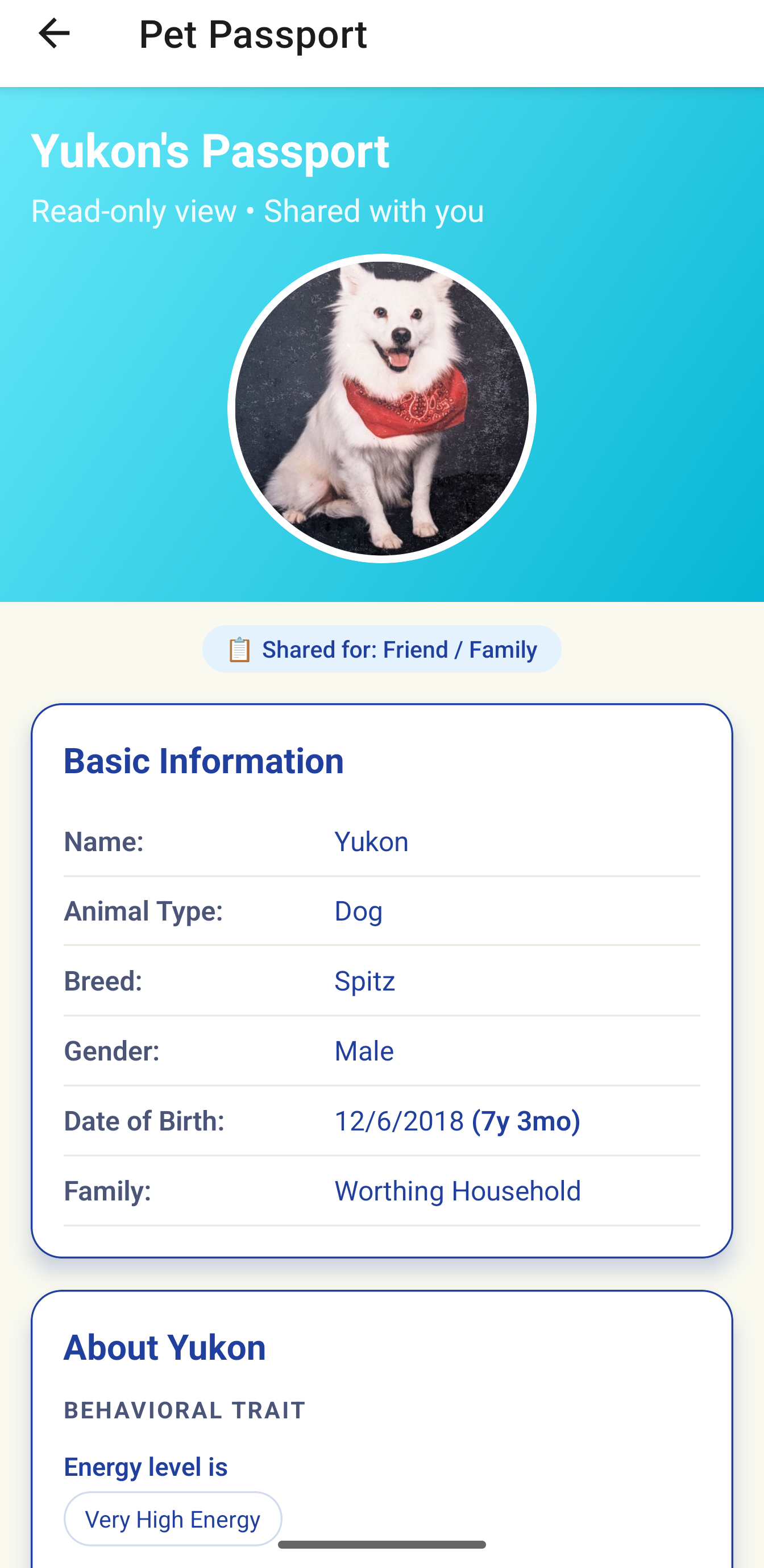 Pet passport QR code for handoff